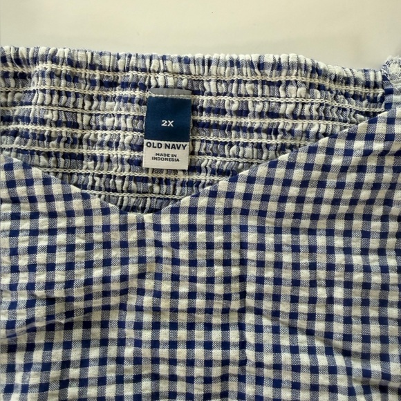 Old Navy Dress Womens Plus Sz 2X Blue Gingham Puff Sleeve Smocked Chest - Picture 5 of 9